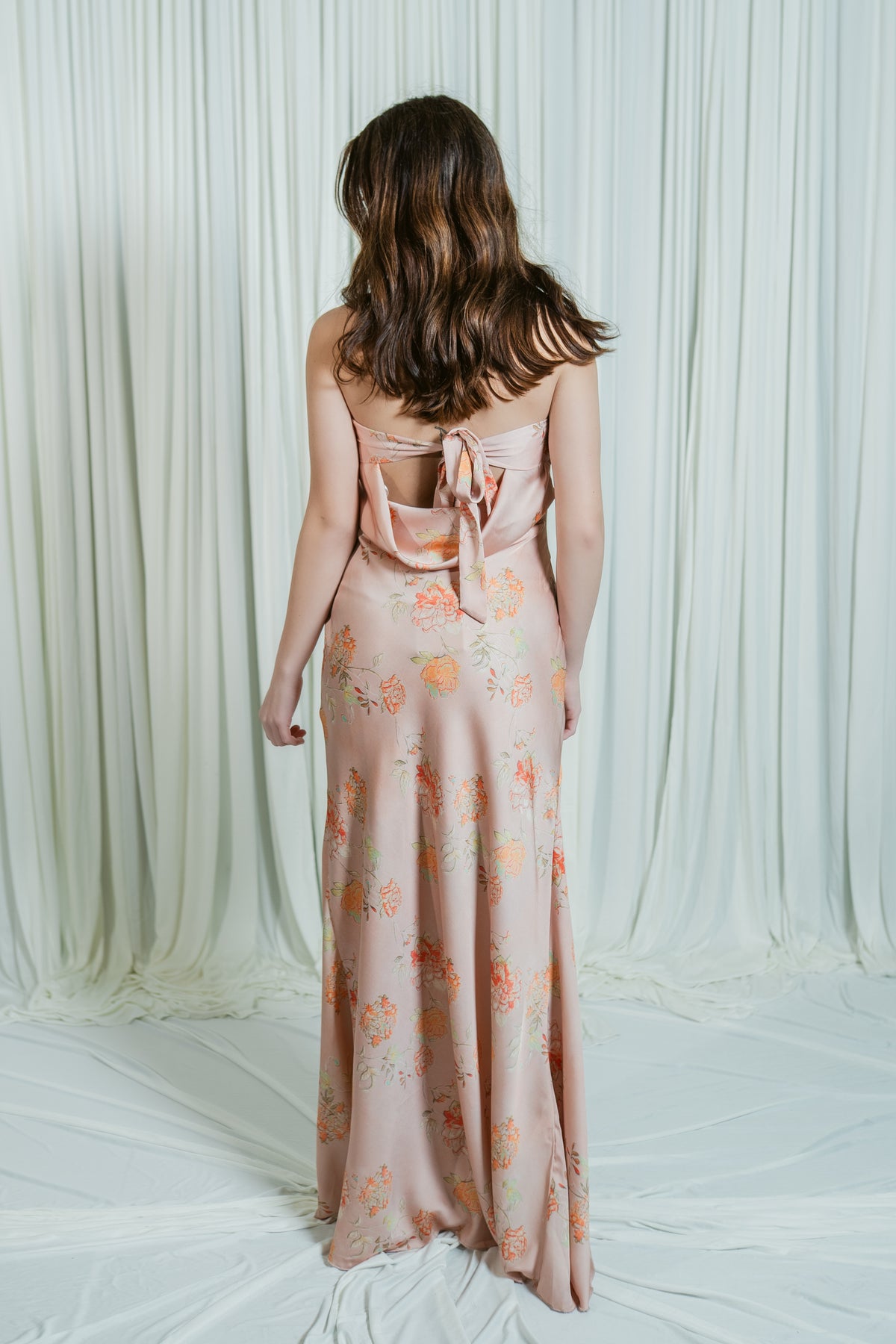 Blush & Bloom Strapless Tie Cowl Back Maxi Slip Dress