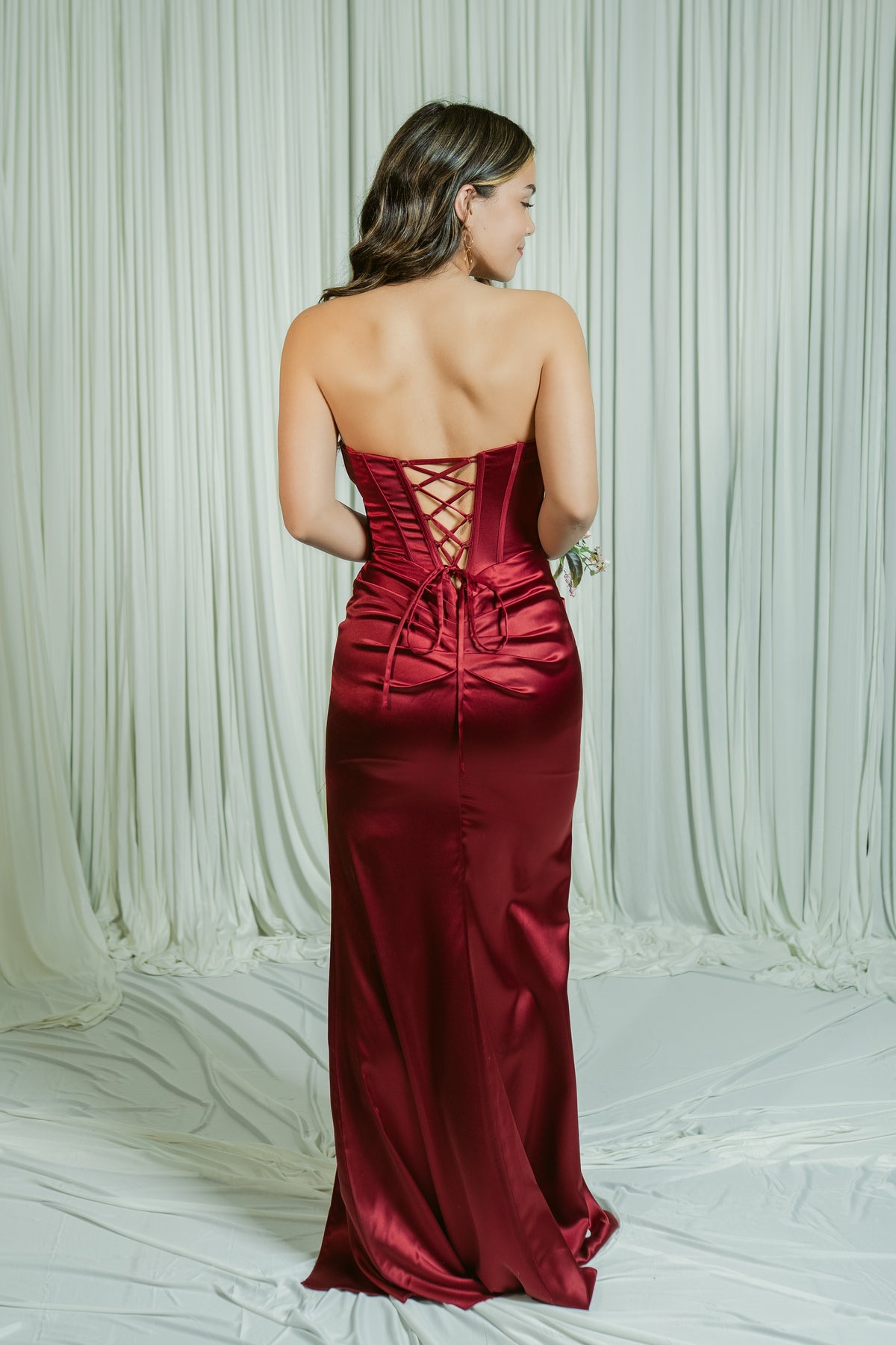 Siren Satin Strapless Structured Corset Formal Dress