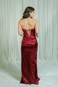 Siren Satin Strapless Structured Corset Formal Dress