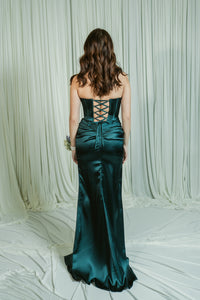 Siren Satin Strapless Structured Corset Formal Dress