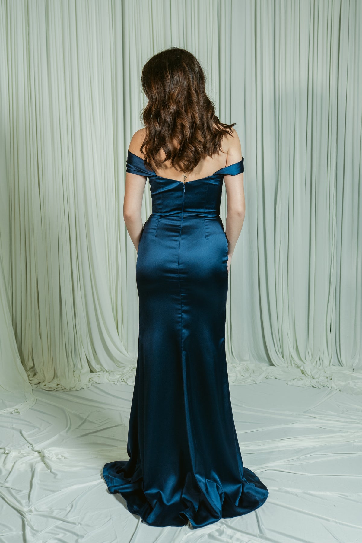 The Signature Draped Corset Formal Dress W/ Removable Off the Shoulder Straps
