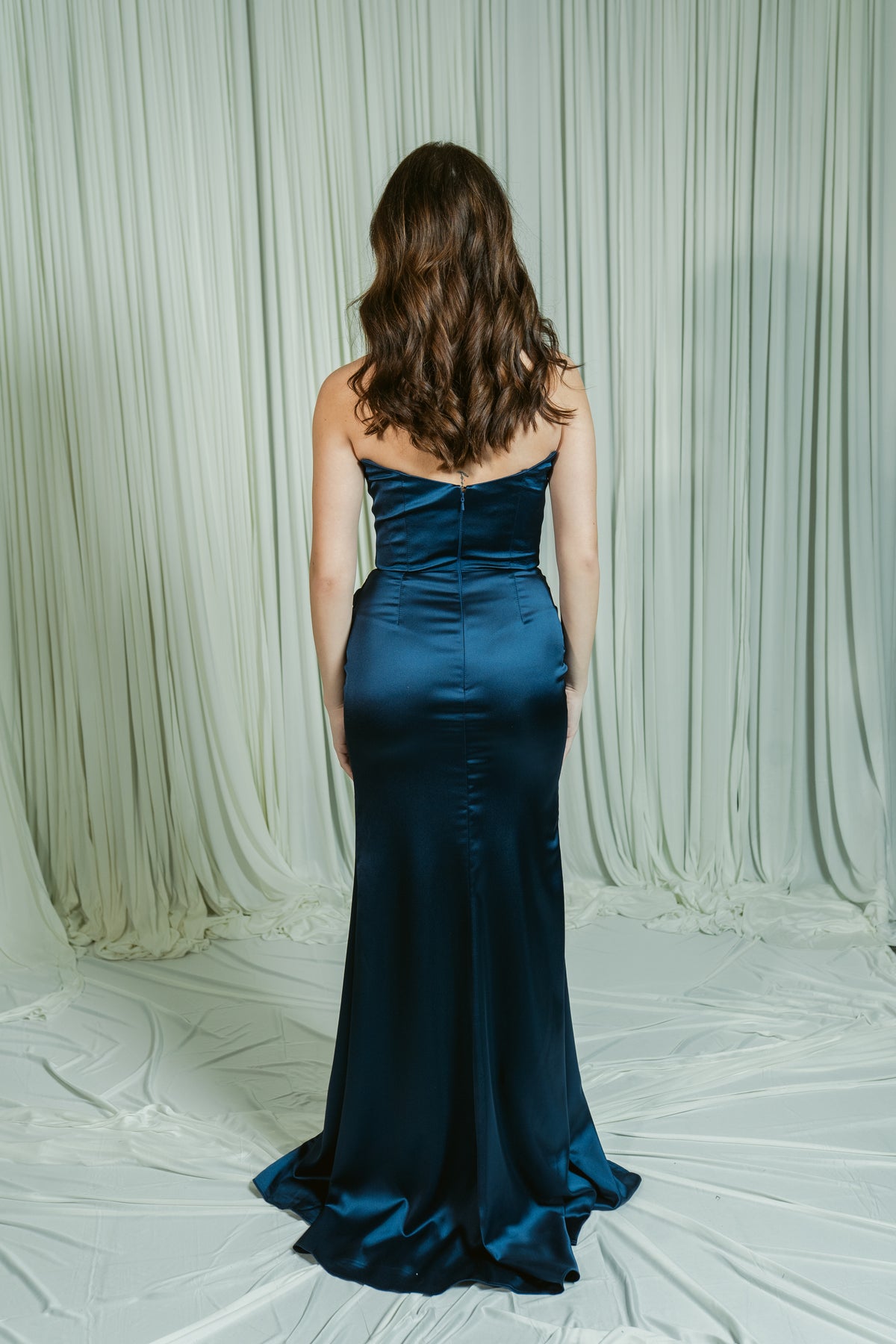 The Signature Draped Corset Formal Dress W/ Removable Off the Shoulder Straps