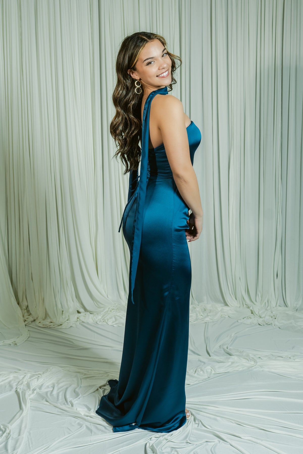 Fall for Me Strapless Ruched Formal Dress W/ Neck Scarf