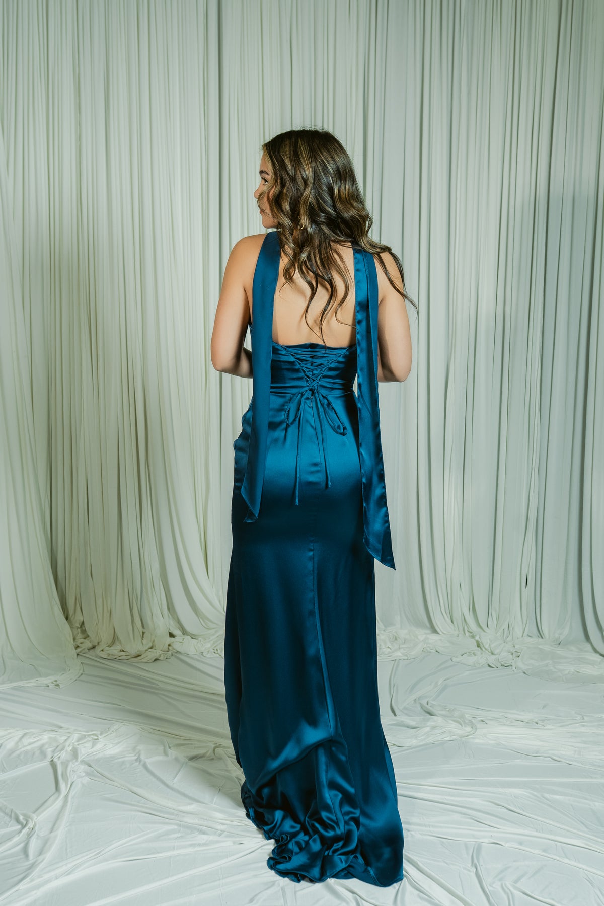 Fall for Me Strapless Ruched Formal Dress W/ Neck Scarf