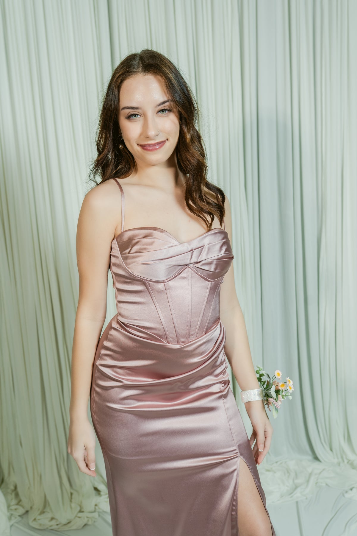 Dream Date Sweetheart Corset Thin Strap Formal Dress W/ Slit