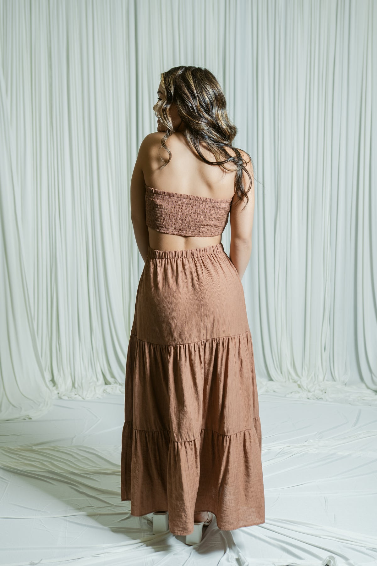 Savannah Sweetheart Strapless Tiered Maxi Dress W/ Open Back