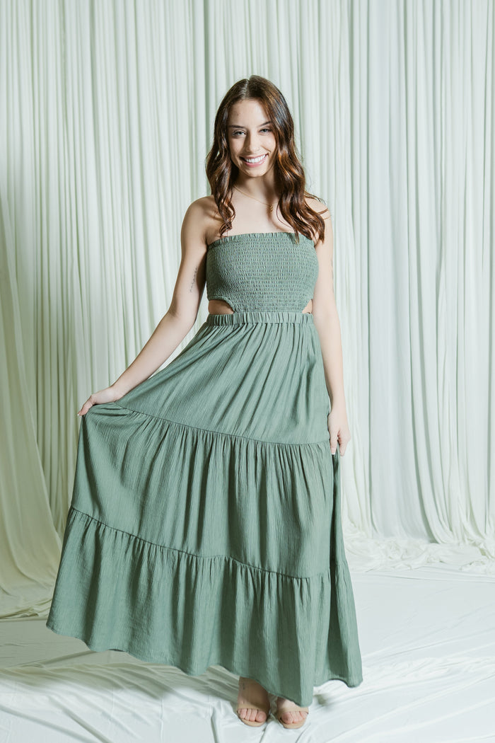 Savannah Sweetheart Strapless Tiered Maxi Dress W/ Open Back