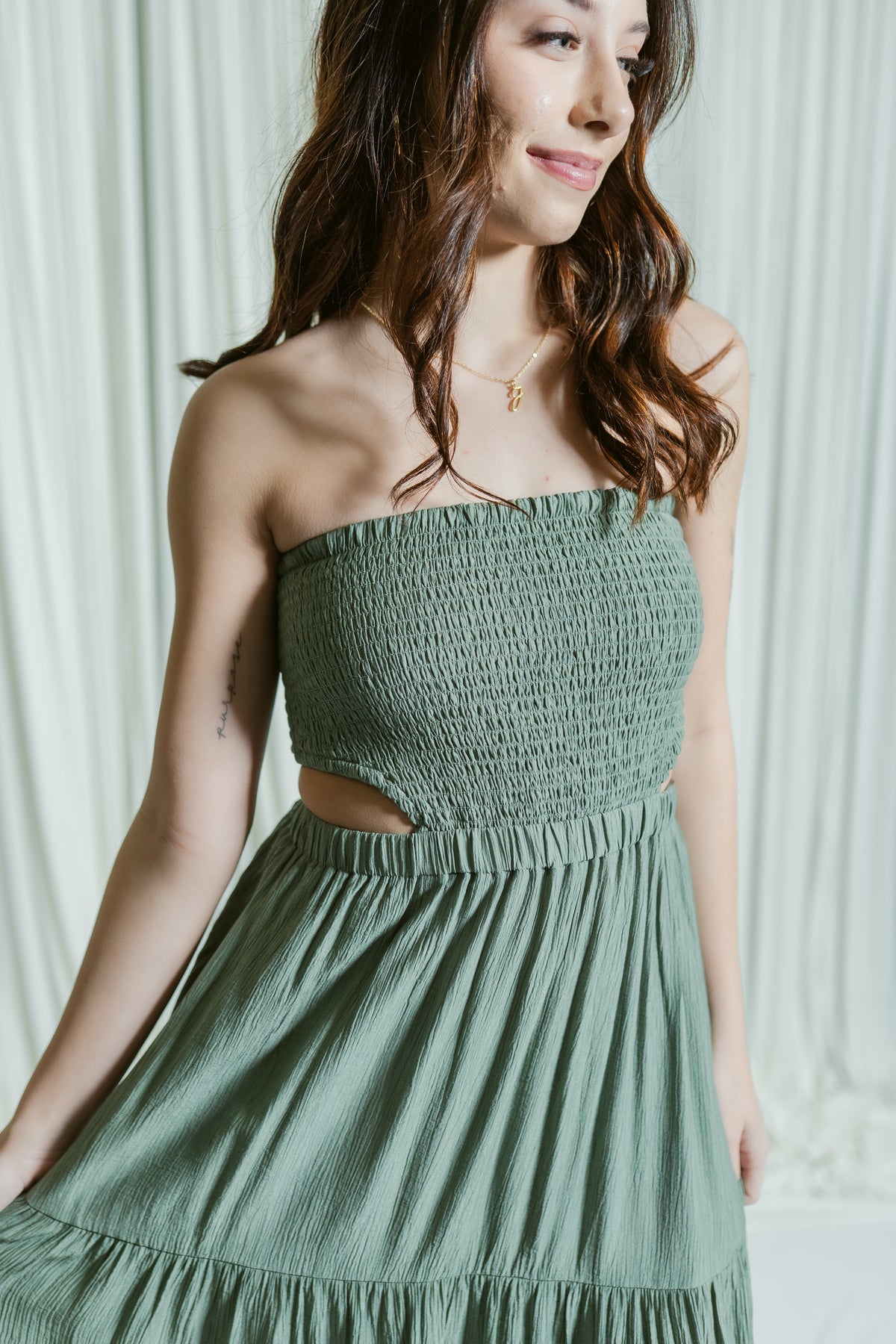 Savannah Sweetheart Strapless Tiered Maxi Dress W/ Open Back | Final Touch Amber Brown / Small Savannah Sweetheart Strapless Tiered Maxi Dress W/ Open Back | Final Touch Amber Brown / Small