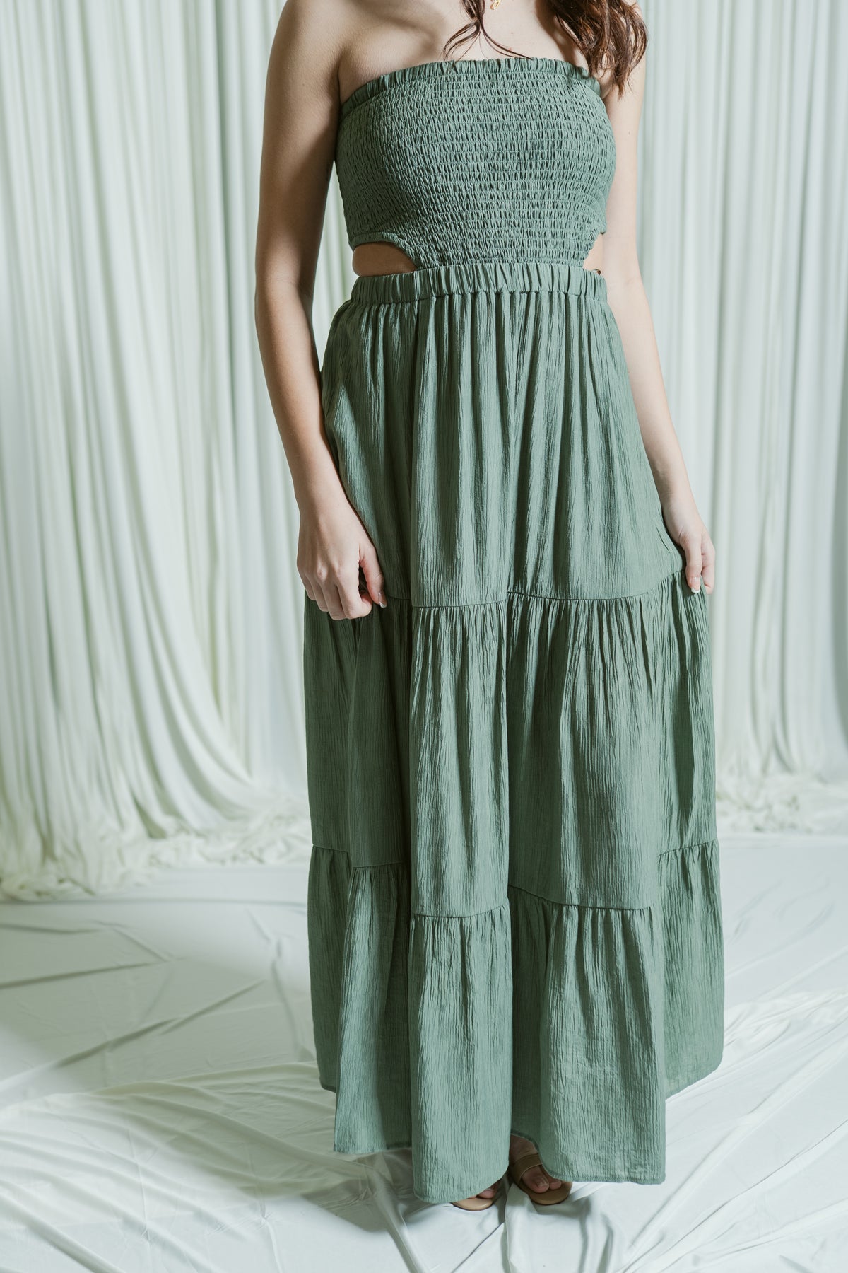 Savannah Sweetheart Strapless Tiered Maxi Dress W/ Open Back
