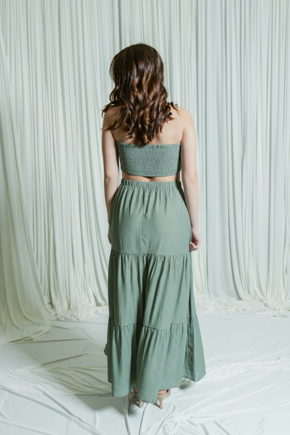 Savannah Sweetheart Strapless Tiered Maxi Dress W/ Open Back