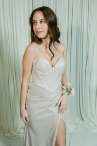 It-Girl Glitter Dusted Corset Thin Strap Formal Dress W/ Slit