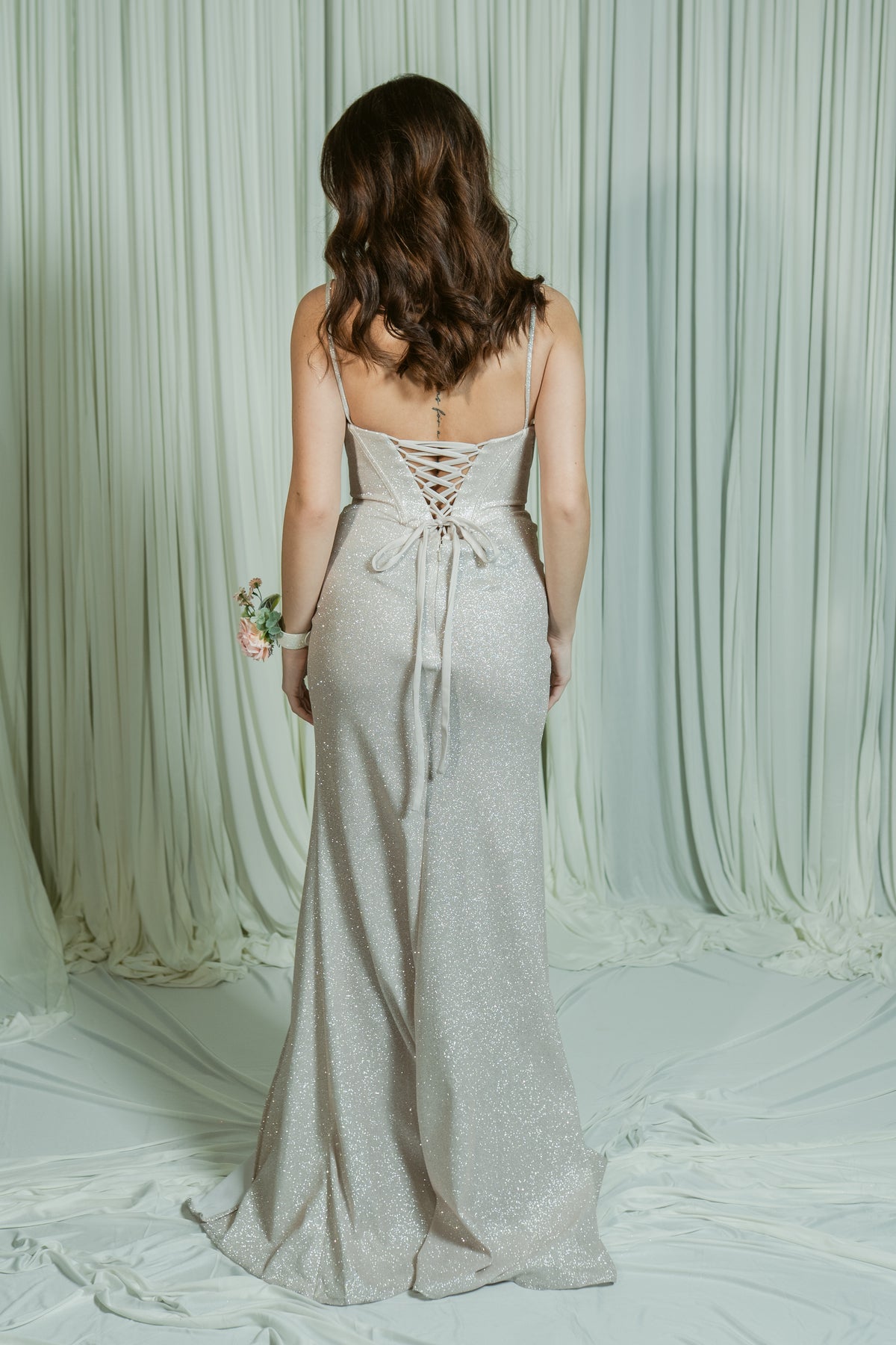 It-Girl Glitter Dusted Corset Thin Strap Formal Dress W/ Slit