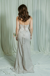 It-Girl Glitter Dusted Corset Thin Strap Formal Dress W/ Slit