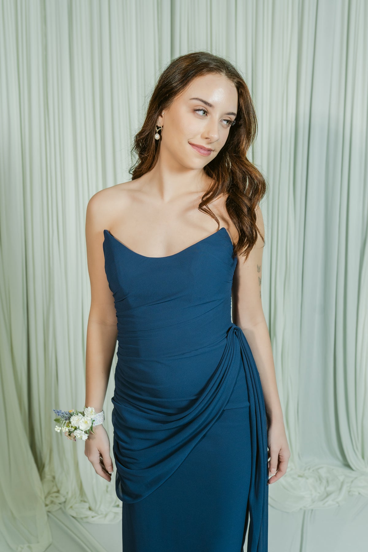 Ever After Strapless Ruched Draping Chiffon Formal Dress