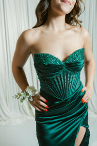 Heiress Embellished Corset Formal Dress W/ Slit