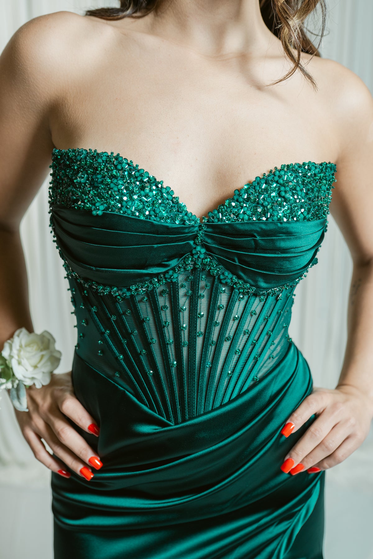 Heiress Embellished Corset Formal Dress W/ Slit