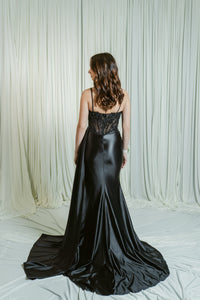 Star of the Scene Embellished Satin Lace Corset Dress