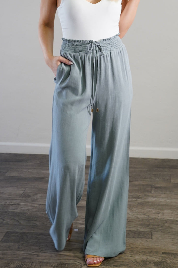 Soft Linen Smocked Waist Pant