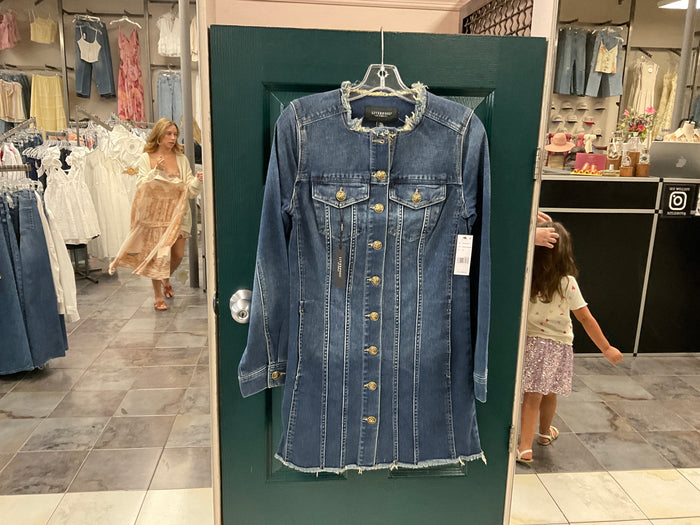 Collarless Trucker Long Line Jacket