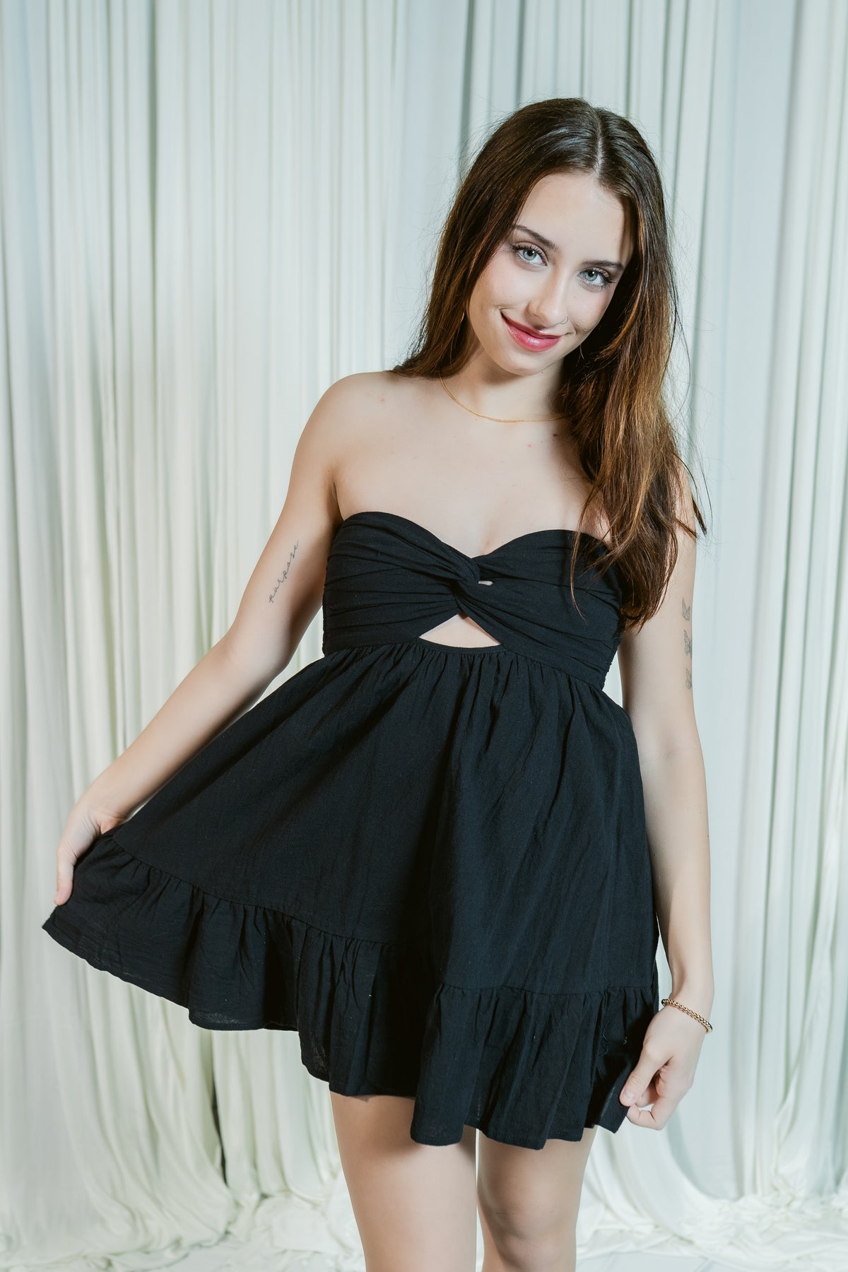 Twist of Summer Strapless Mini Dress W/ Built in Shorts