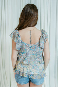 Paisley Breeze Flutter Sleeve Draped Blouse