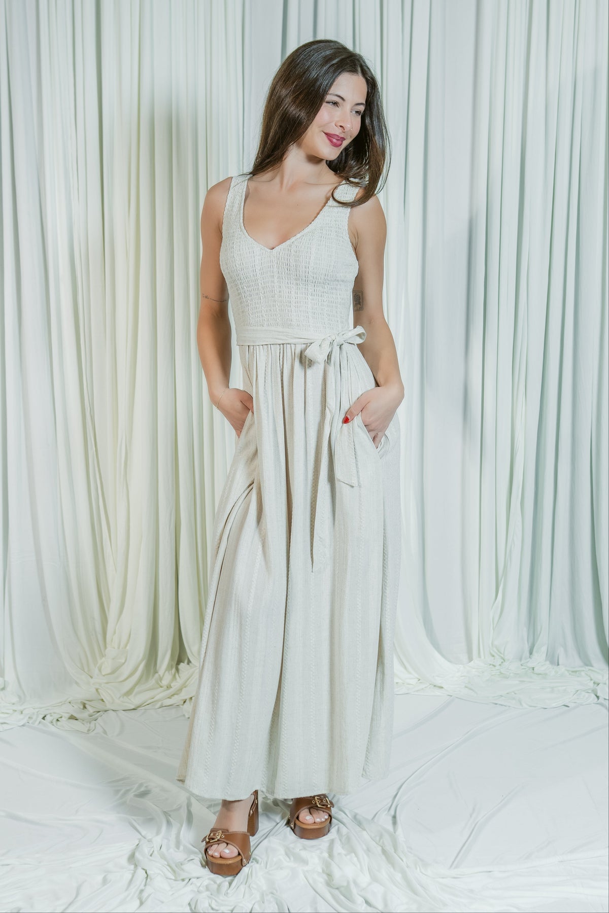 Luna Linen Smocked Top Maxi