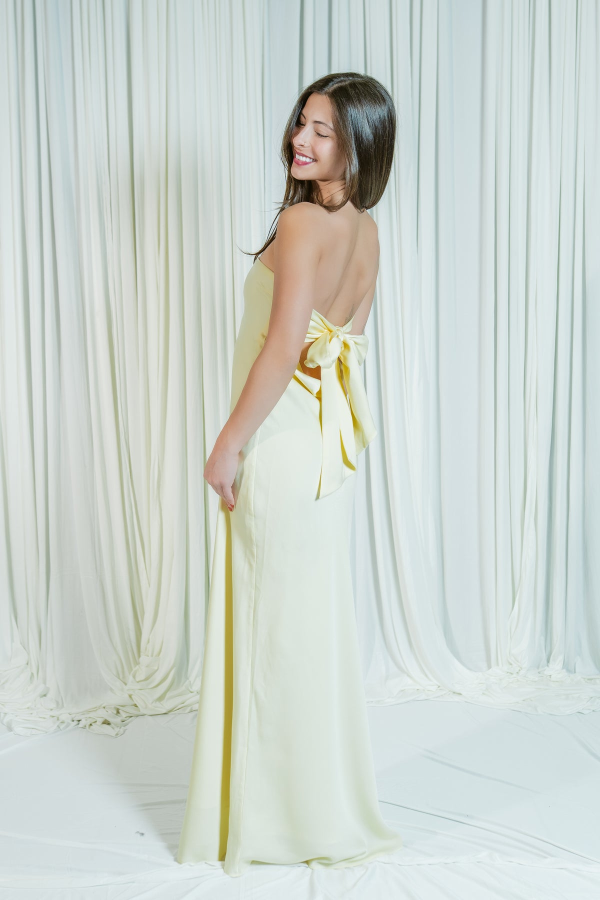 Andi's Strapless Tie Back Maxi Dress Butter Yellow / X-Small