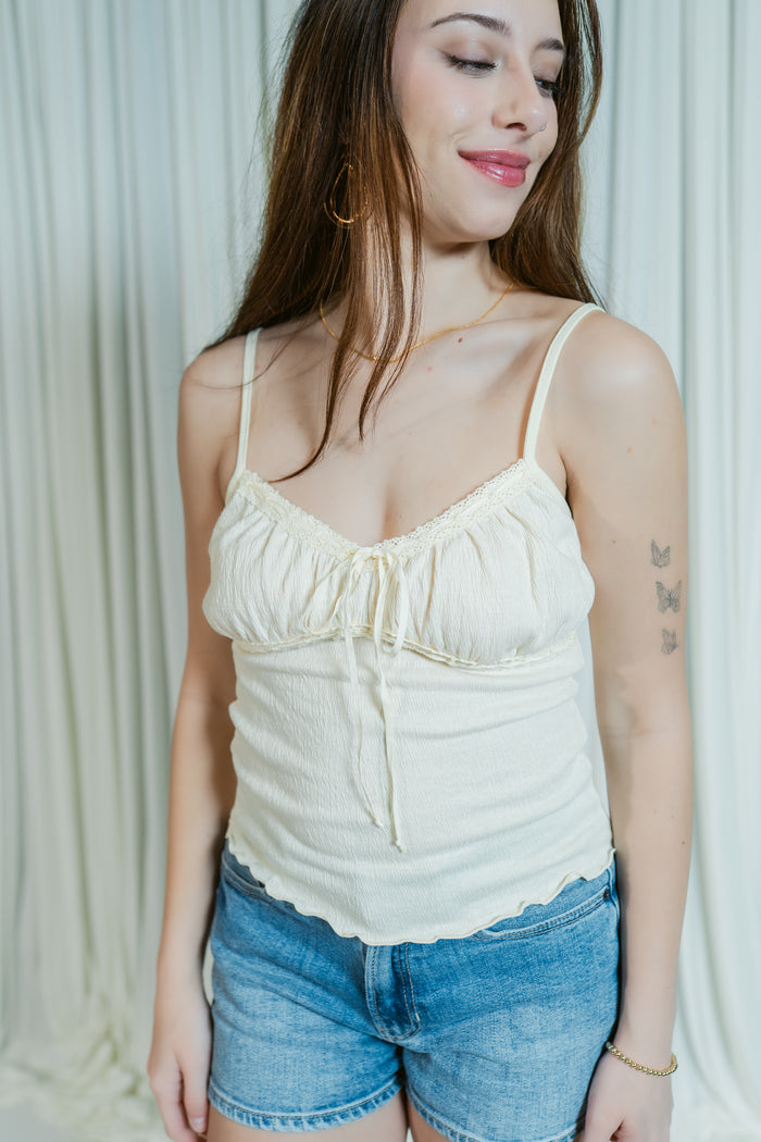 Mia Moment Ribbed Lace Trim Cami Tank