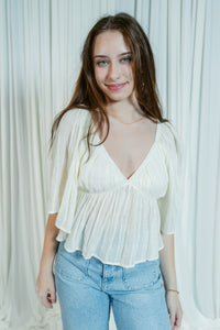Sunlit Shore V-Neck Flutter Sleeve Crop Top