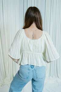 Sunlit Shore V-Neck Flutter Sleeve Crop Top