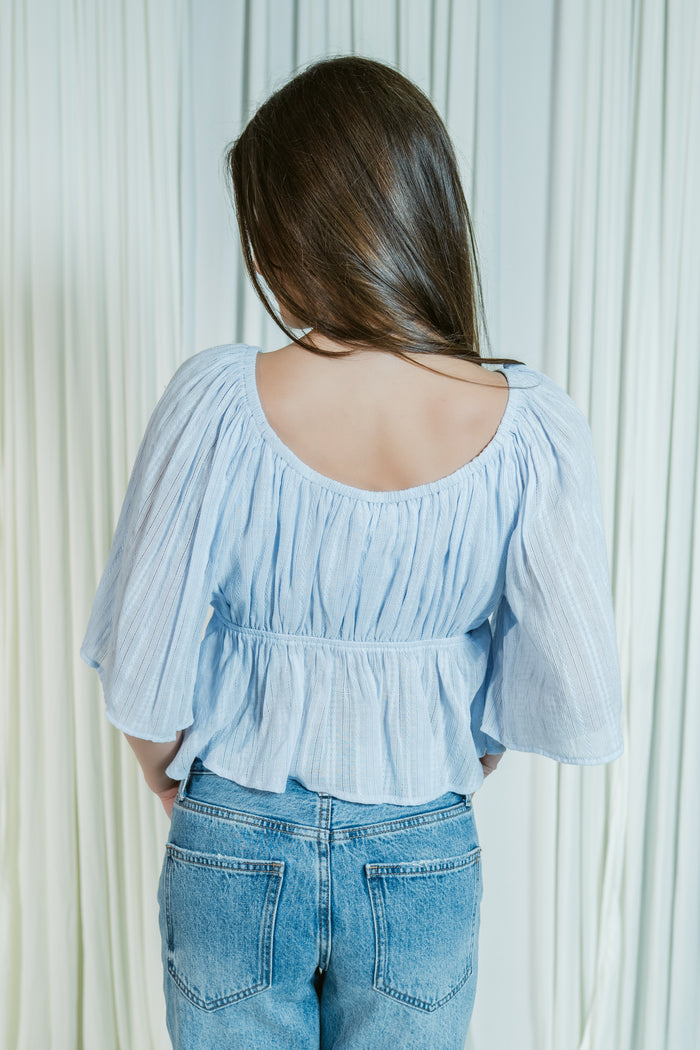 Sunlit Shore V-Neck Flutter Sleeve Crop Top