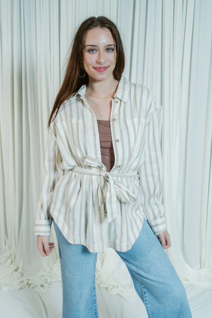 Malibu Morning Striped Belted Shacket