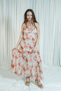 Rosewater Romance Ruffle Hem Maxi Slip Dress