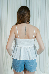 Sweet Peony Eyelet V-Neck Ruched Tank Top