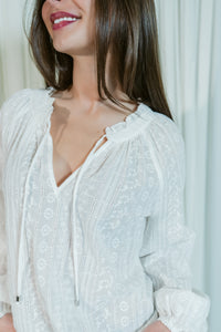 The White Magnolia Blouse W/ Elastic Waist