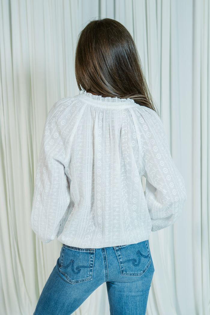 The White Magnolia Blouse W/ Elastic Waist