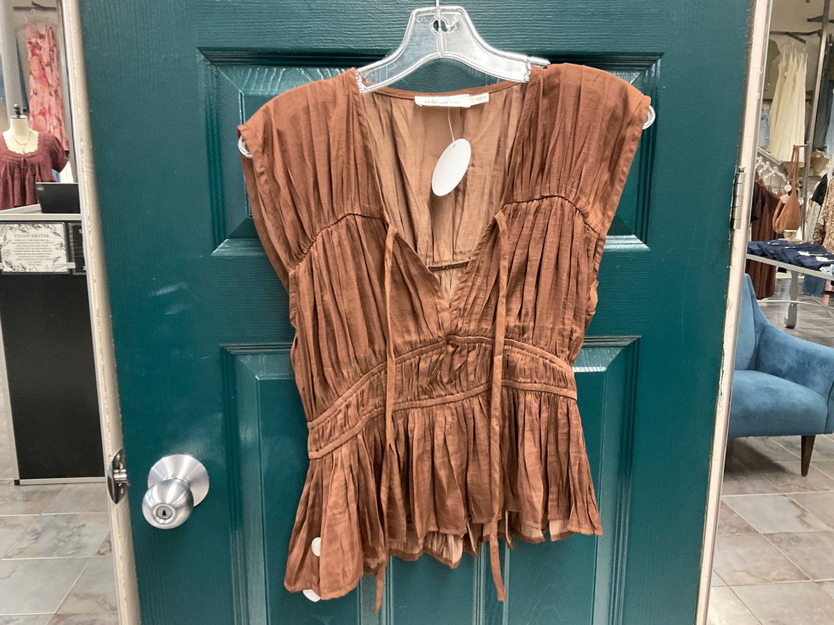 Rudi's Ruched Peplum Tie-Front Top
