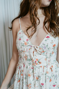 Poppy Rose V-Neck Mini Dress W/ Buttons