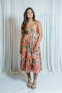 Sunset Ridge Pleated Midi Dress W/ Open Back