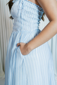 Lahela in the Hamptons Smocked Striped Midi Dress