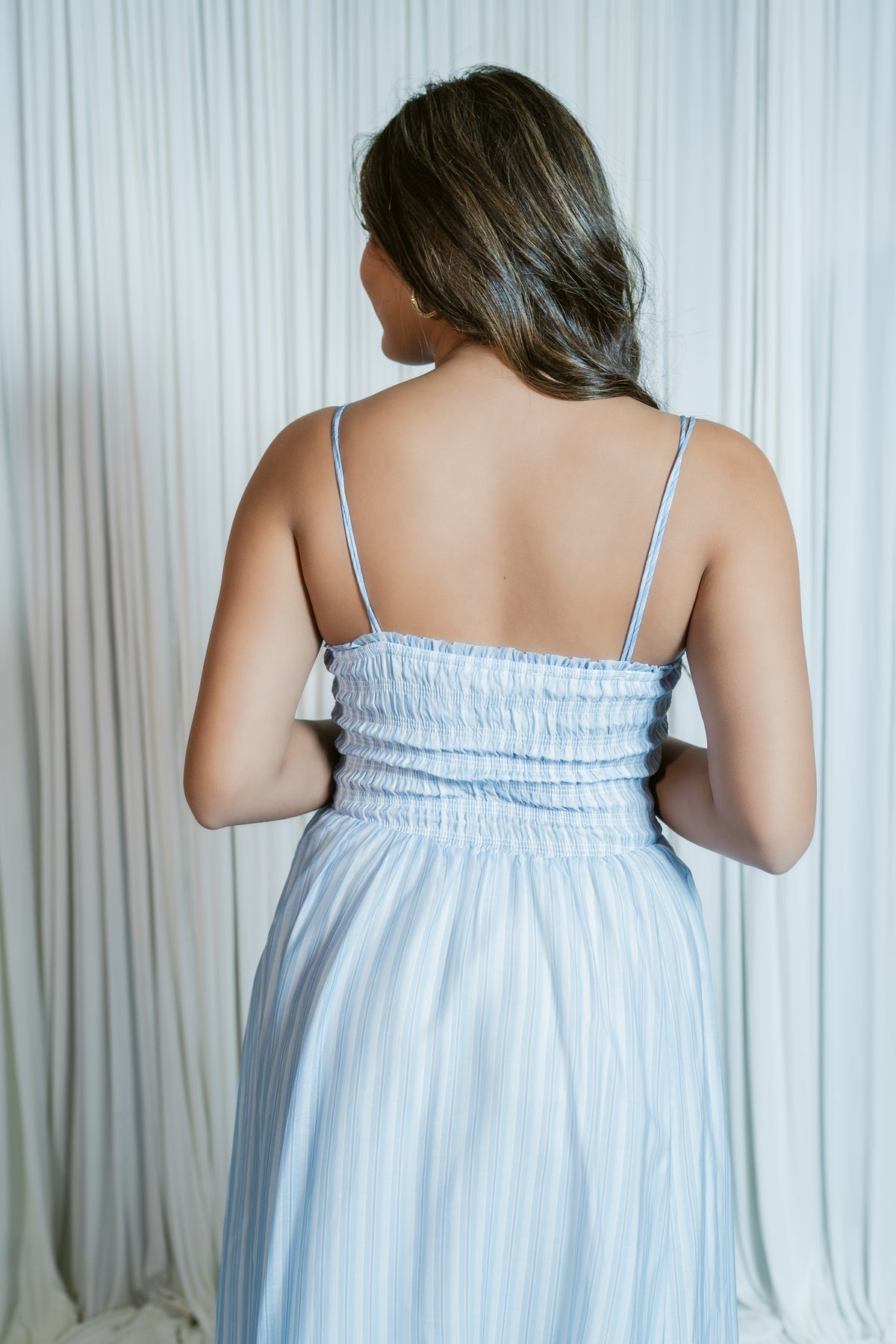 Lahela in the Hamptons Smocked Striped Midi Dress