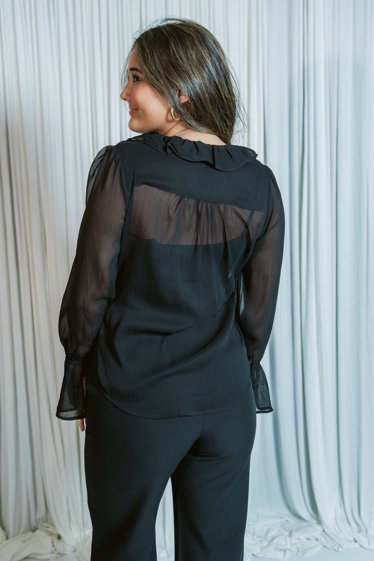 The Ruffle Delilah Sheer Long Sleeve W/ Laying Piece