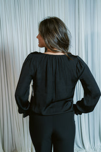 Signature Button Front Long Sleeve Blouse