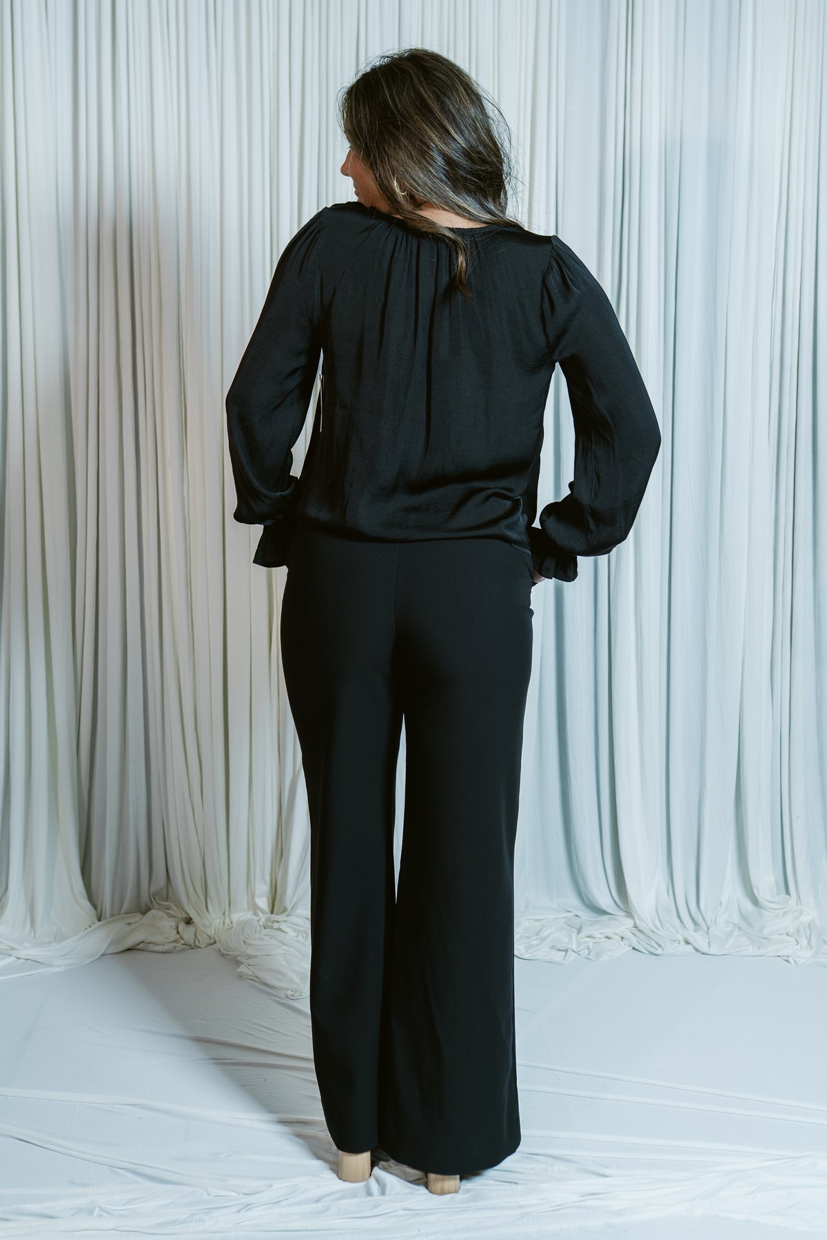 Signature Button Front Long Sleeve Blouse