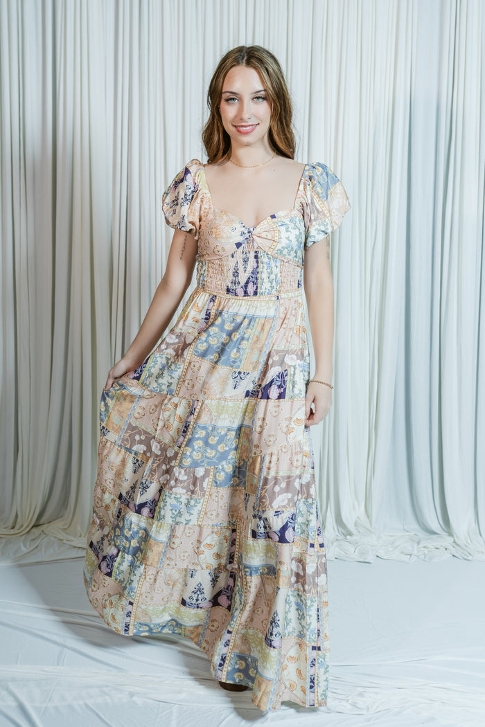 Petal & Paisley Patchwork Tiered Maxi Dress