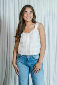 Percy Lace Trim Button Front Tank Top