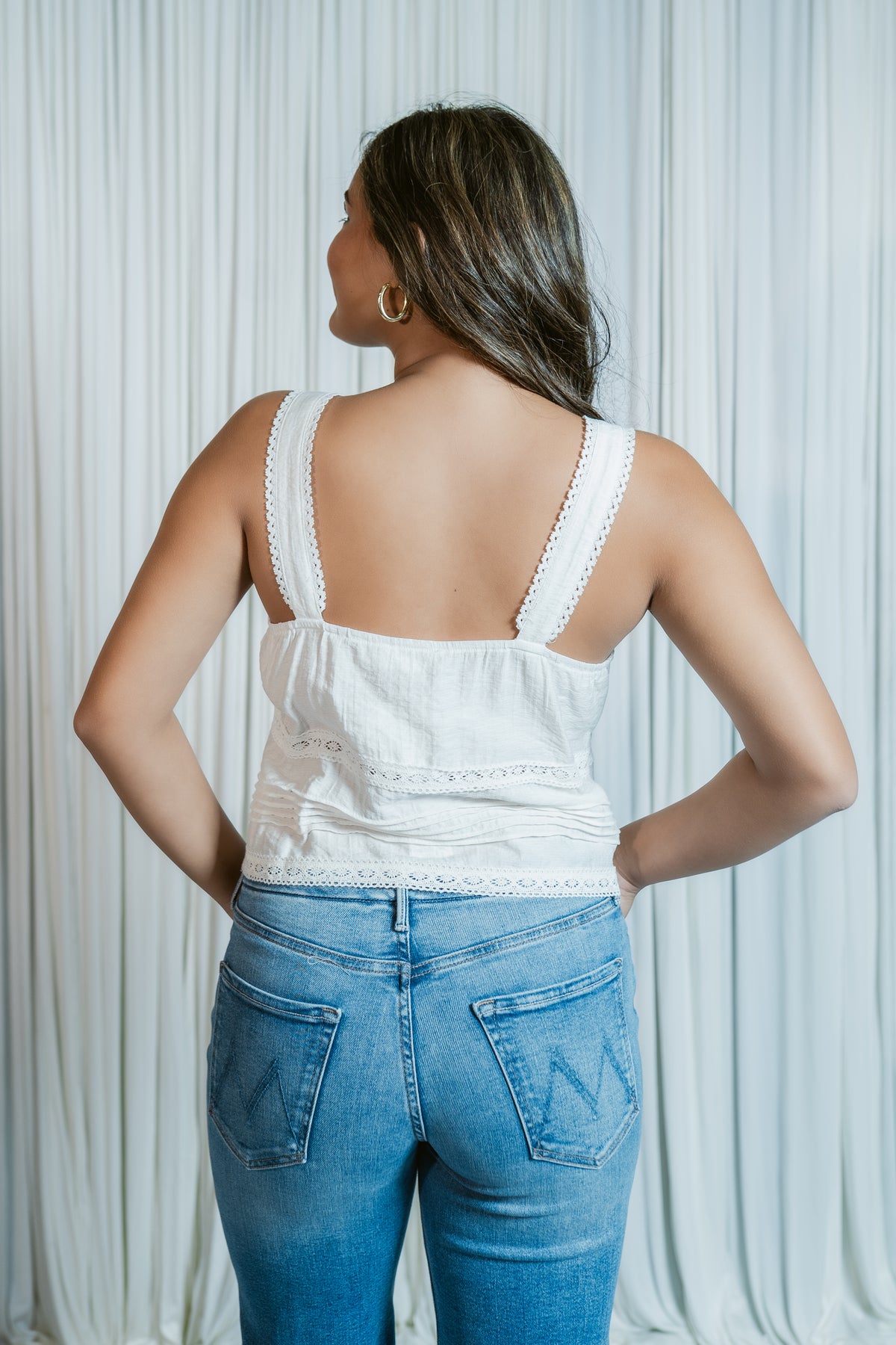 Percy Lace Trim Button Front Tank Top