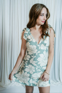 Green Tea Hibiscus A-Line Mini Dress
