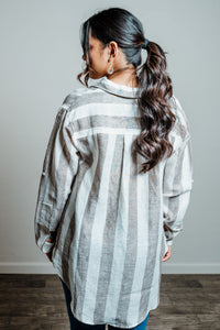 Oversized Striped 100% Linen Button Down