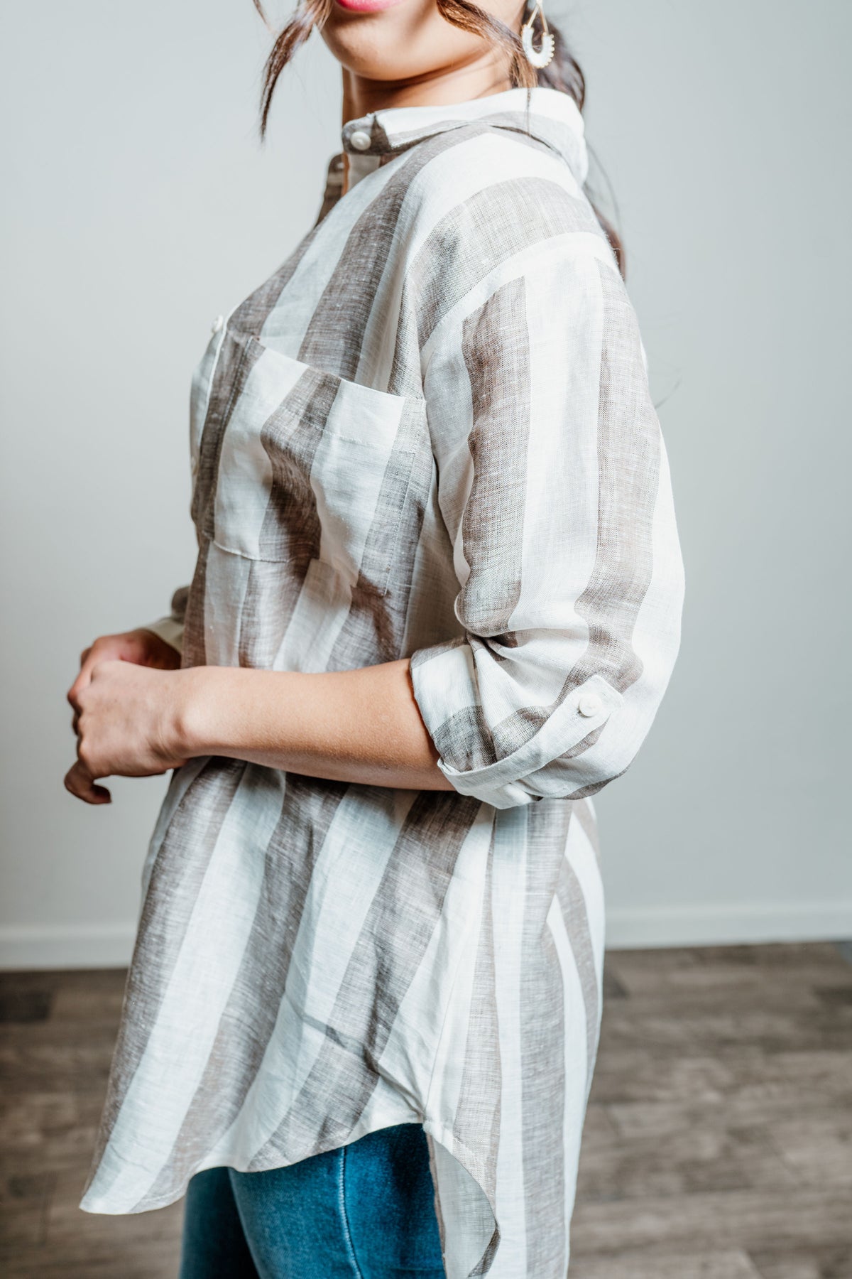 Oversized Striped 100% Linen Button Down